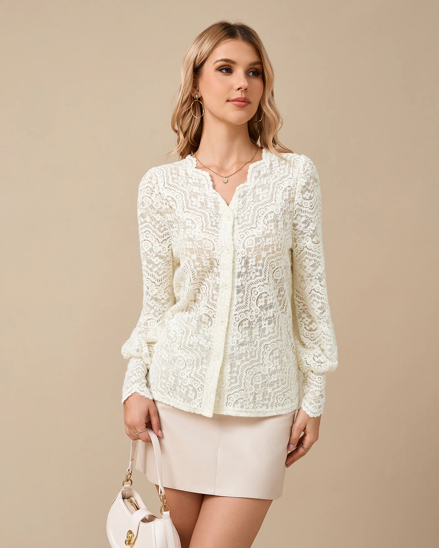 Apricot Bishop Sleeve V Neck Shirt - Image 4