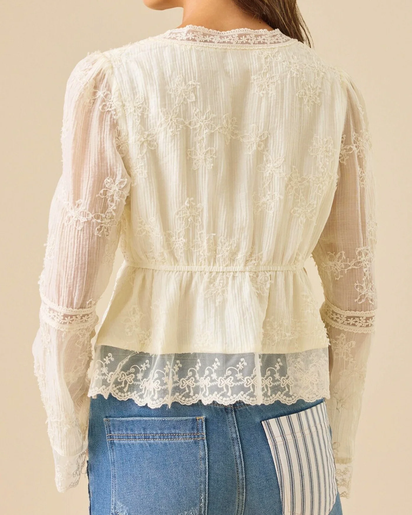Apricot Floral V Neck Shirt - Image 3