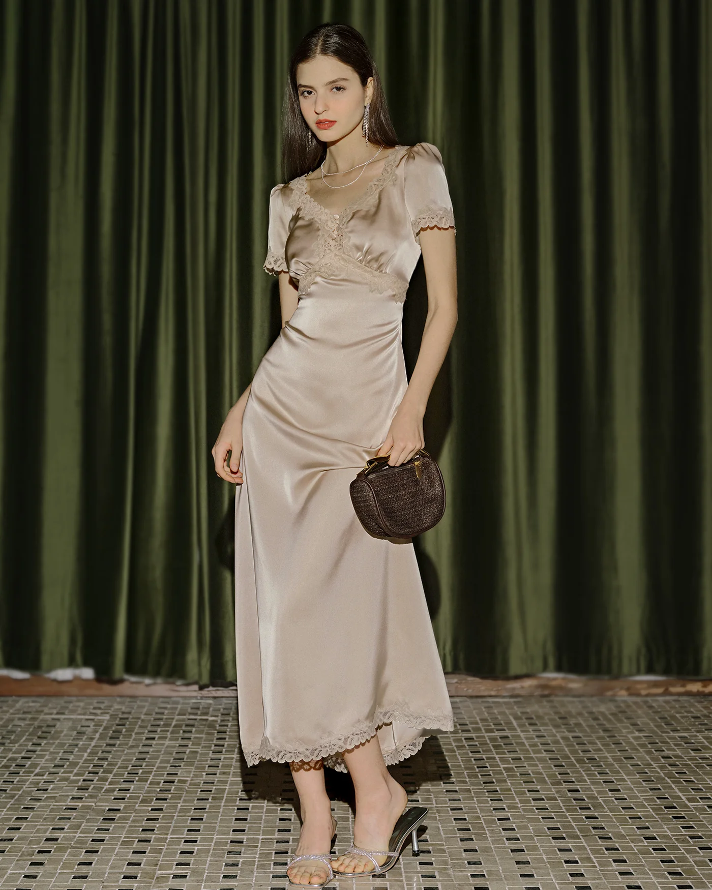 Apricot Lace Tunic Maxi Dresses - Image 2