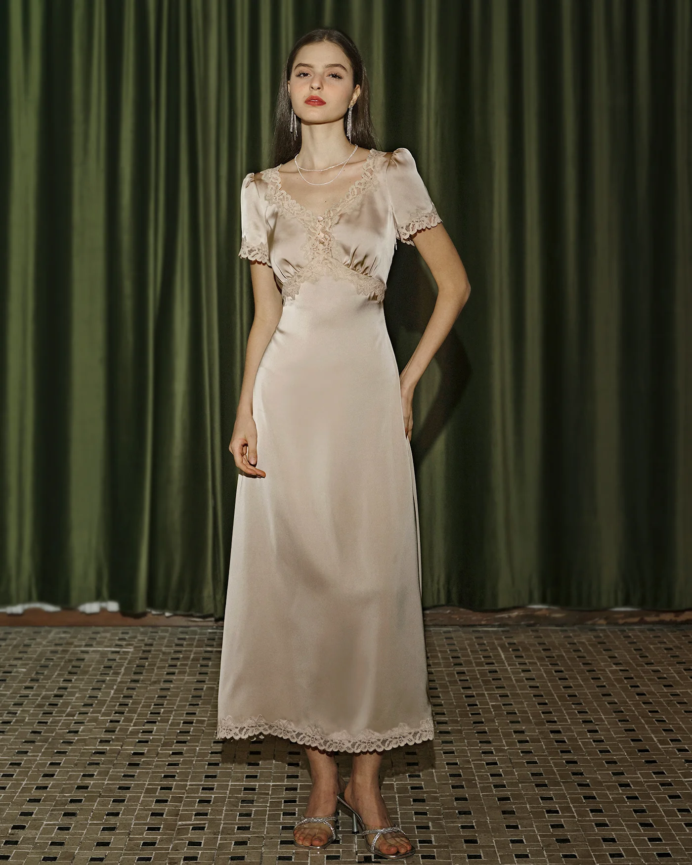 Apricot Lace Tunic Maxi Dresses - Image 3
