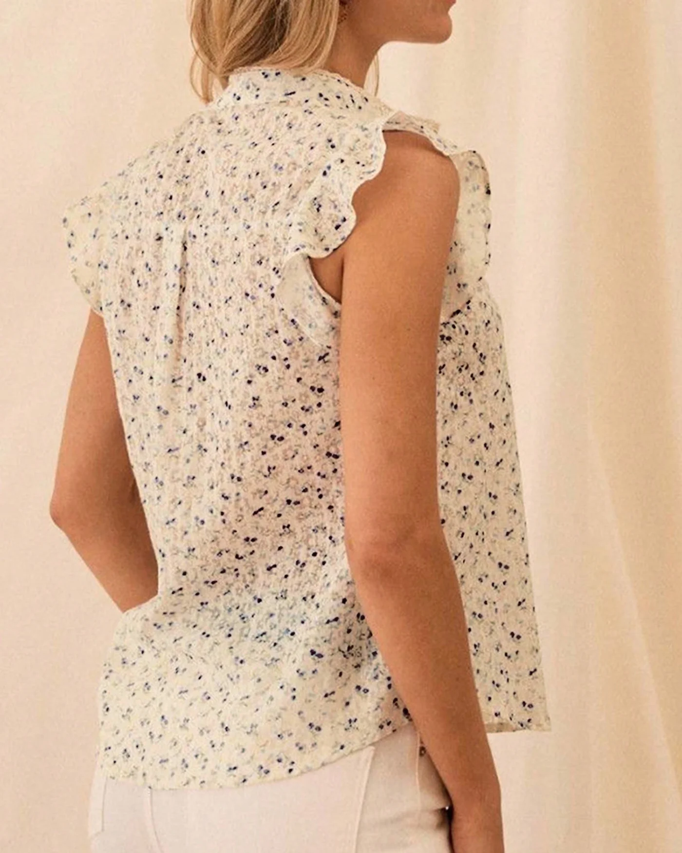 Apricot Polka Dot Ruffled Blouse - Image 4