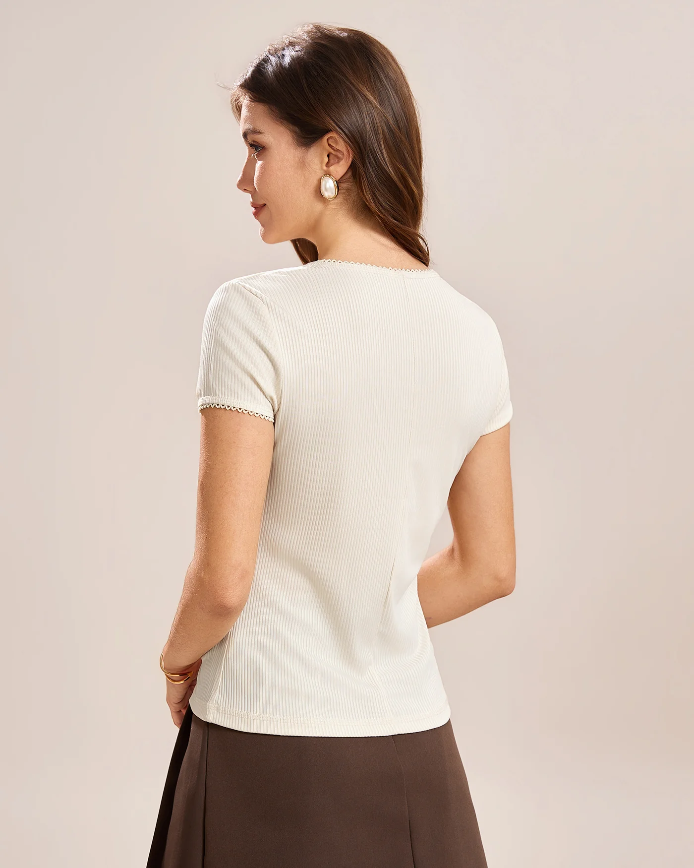 Apricot Round Neck Button Tee - Image 5