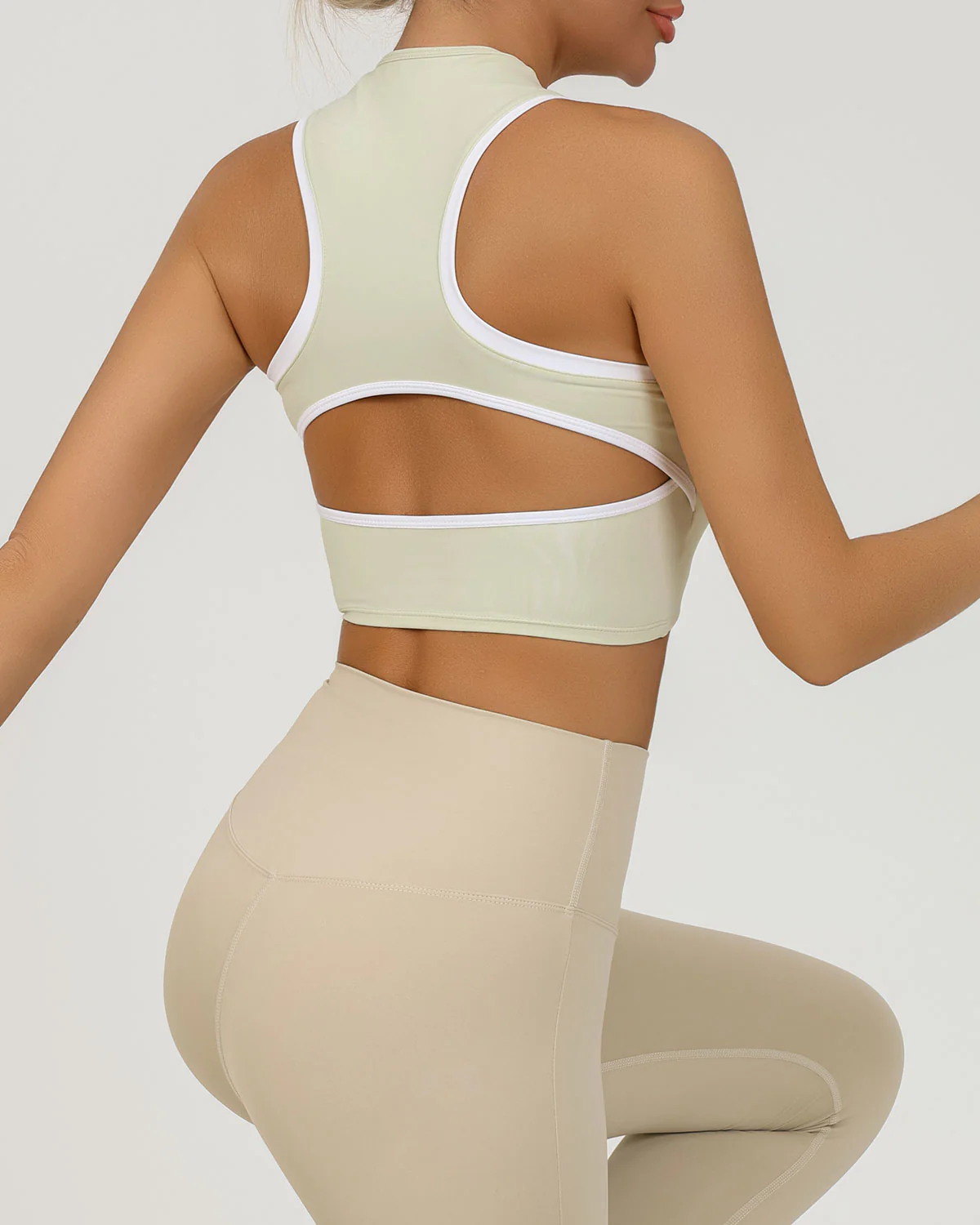 Apricot Round Neck Zipper Yoga Tank Top - Light Support - Image 2