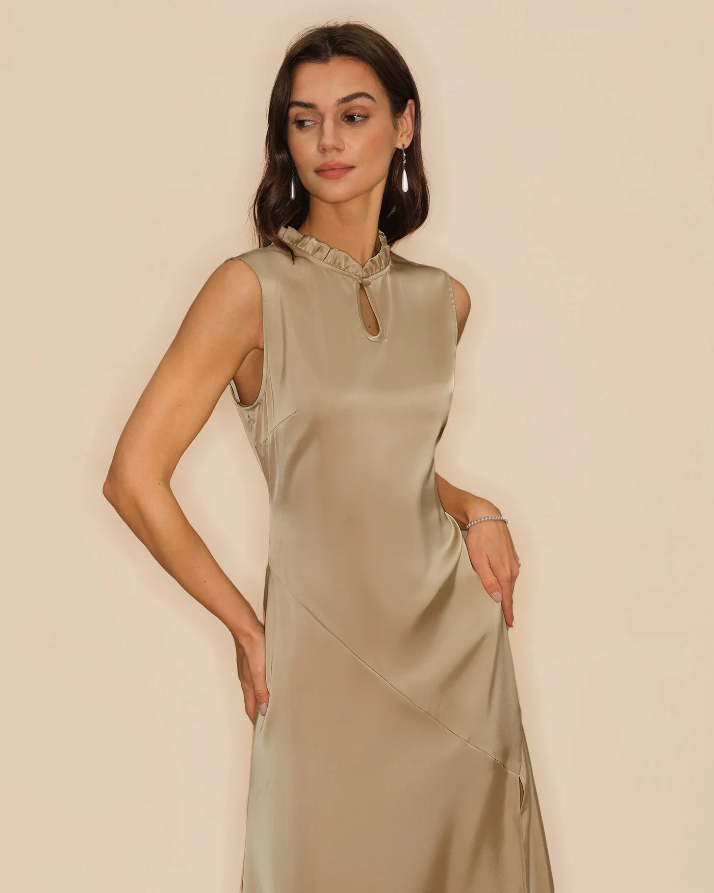 Apricot Ruffled Midi Dress - Image 3