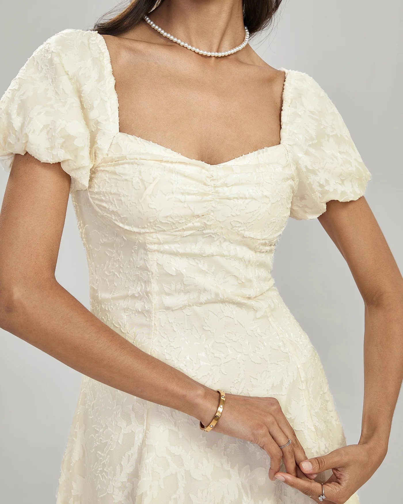 Apricot Square Neck Jacquard Midi Dress - Image 2