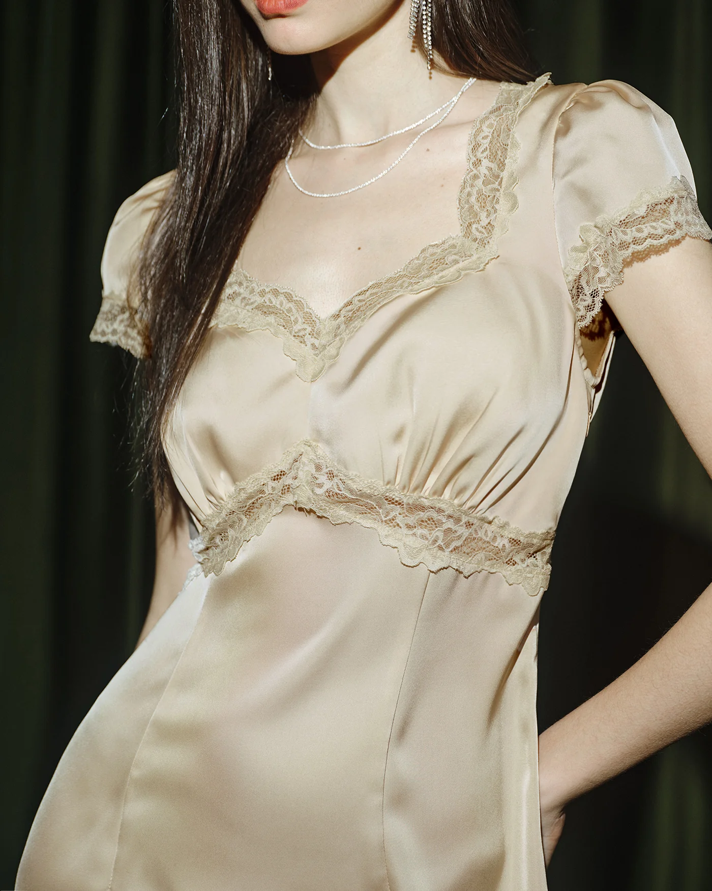 Apricot Square Neck Lace Mini Dress - Image 3