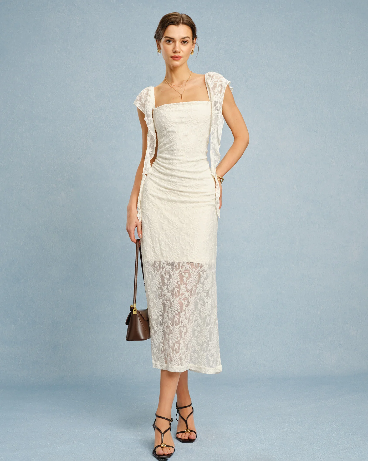 Apricot Textured Floral Ruffle Slip Midi Dress - Image 5