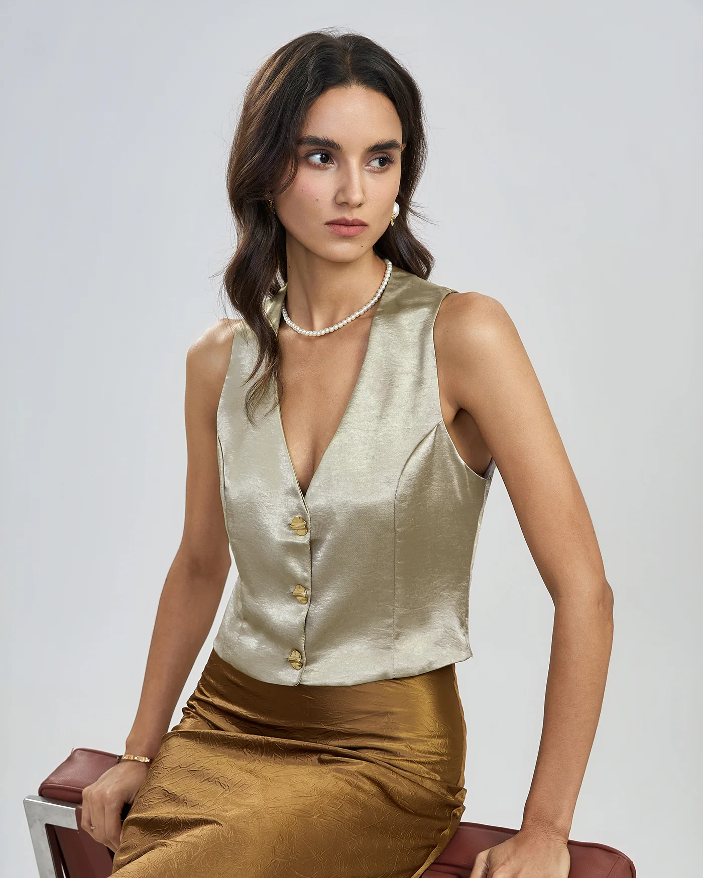 Apricot V Neck Button Vest - Image 4