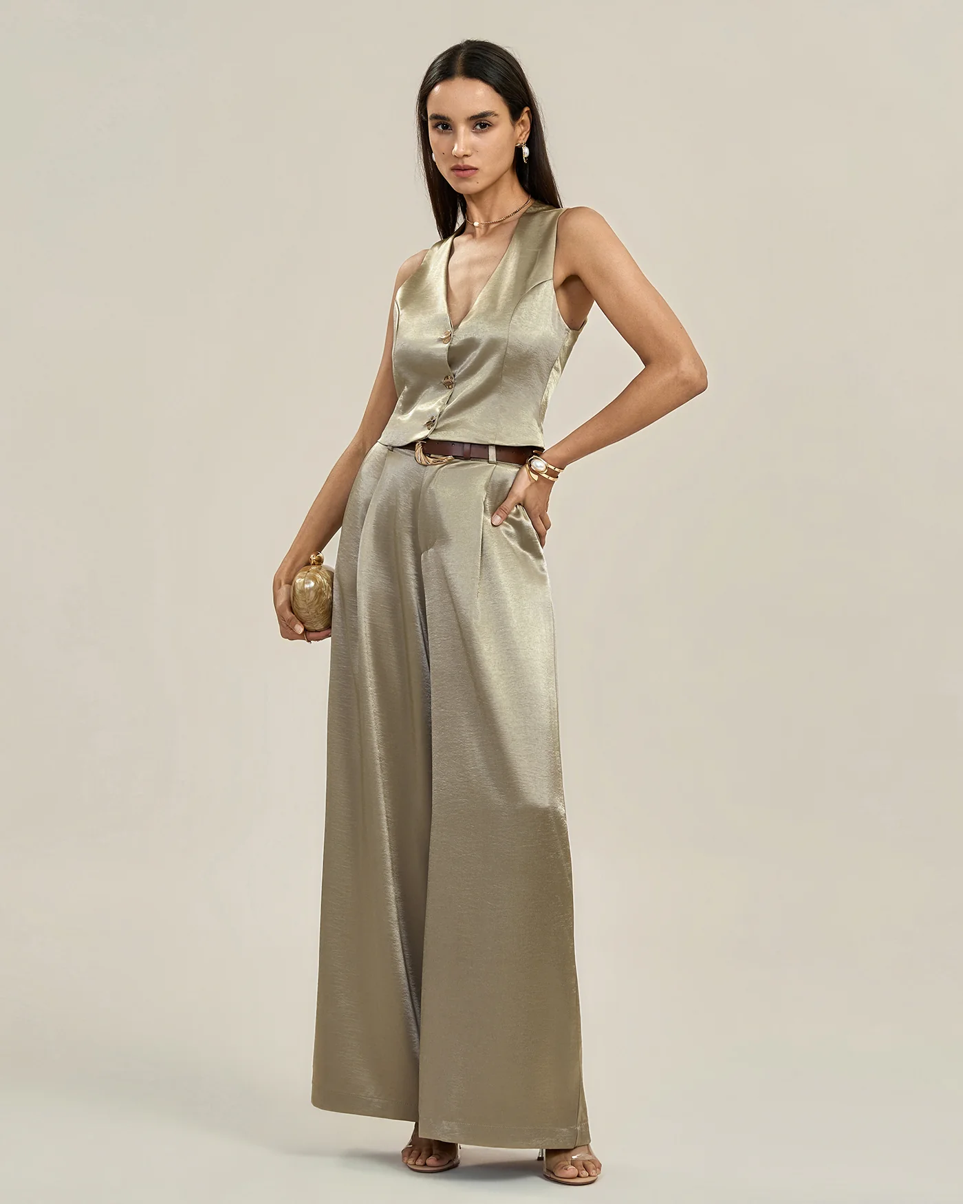 Apricot V Neck Button Vest - Image 6