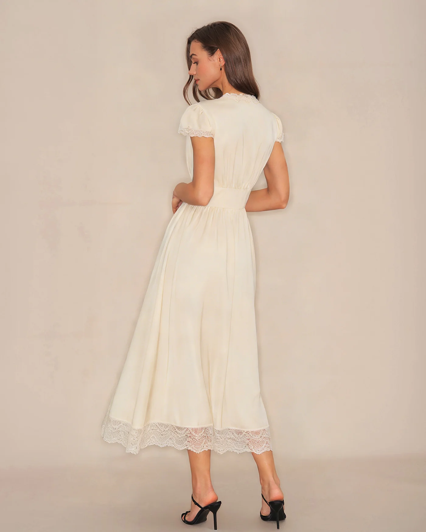 Apricot V Neck Lace Maxi Dress - Image 12