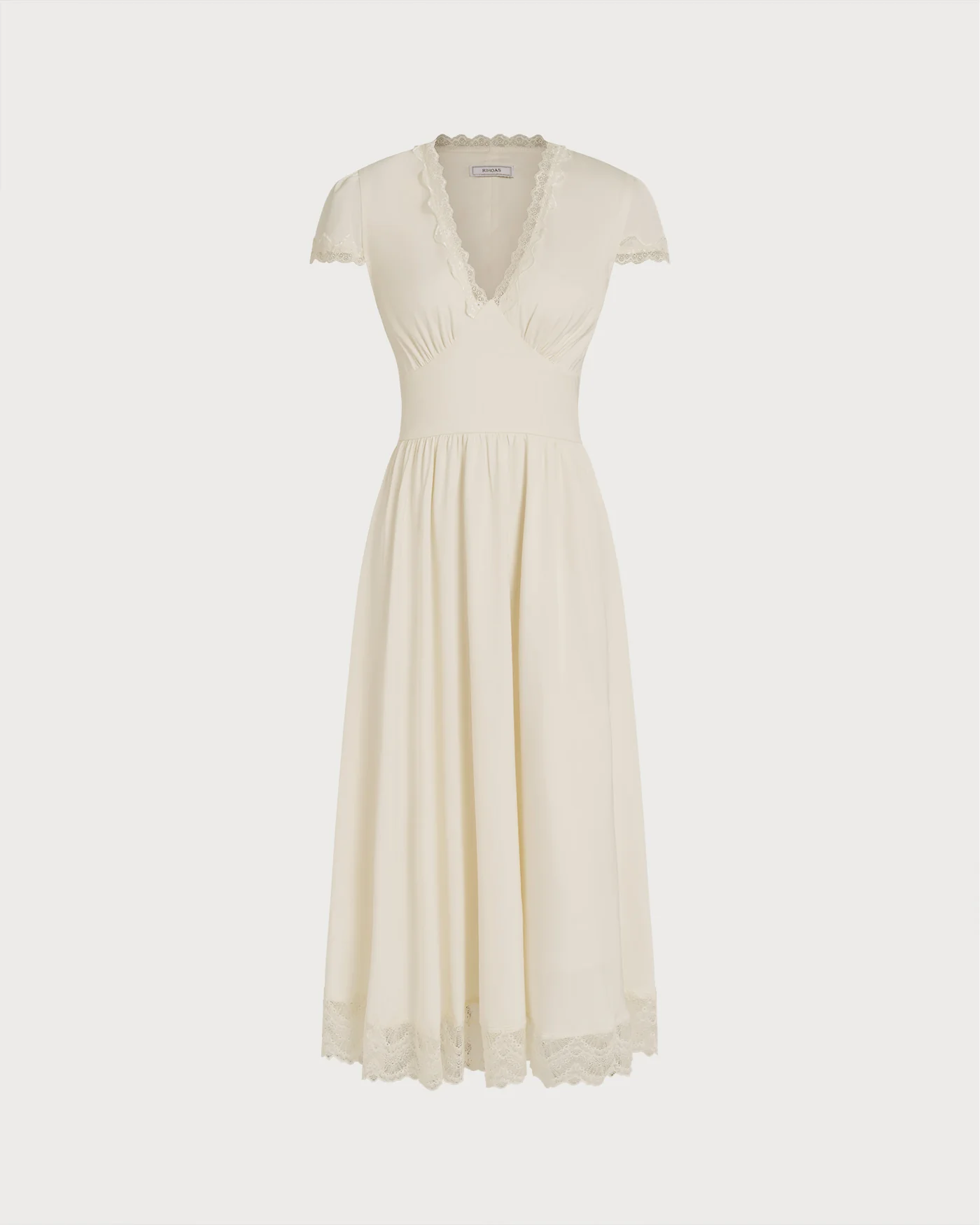 Apricot V Neck Lace Maxi Dress - Image 13