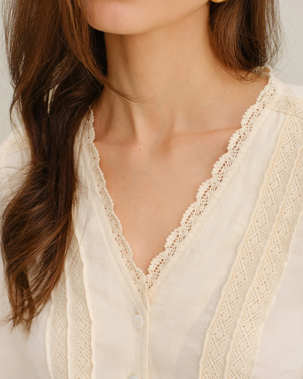 Apricot V Neck Lace Shirt - Image 2