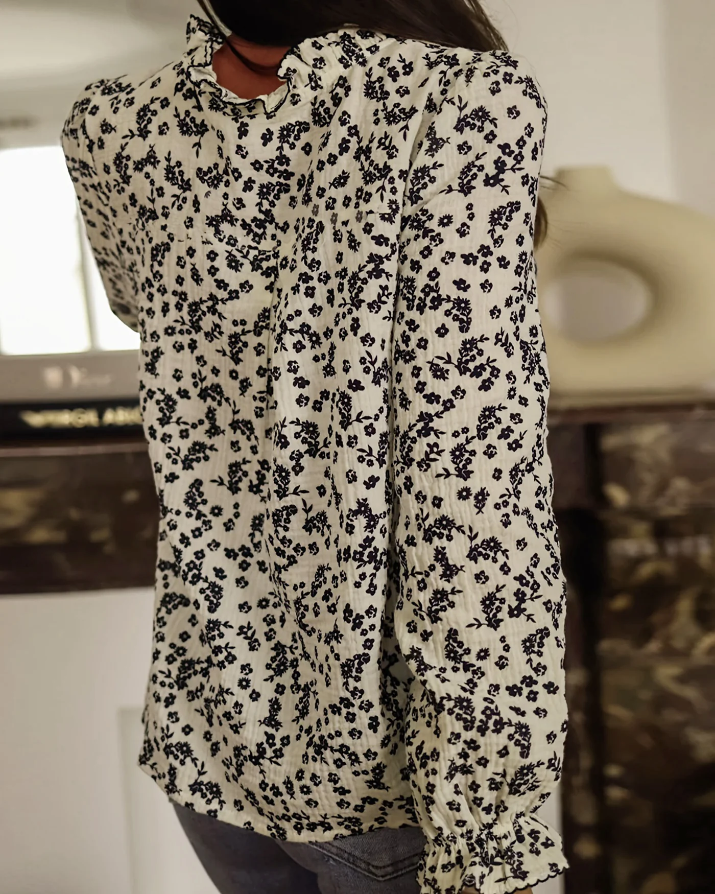 Beige Floral Ruffled Shirt - Image 4