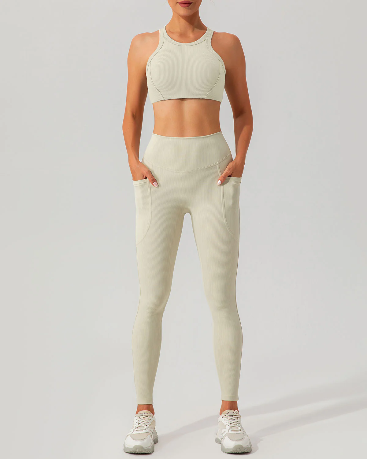 Beige I-back Yoga Tank Top - Image 2