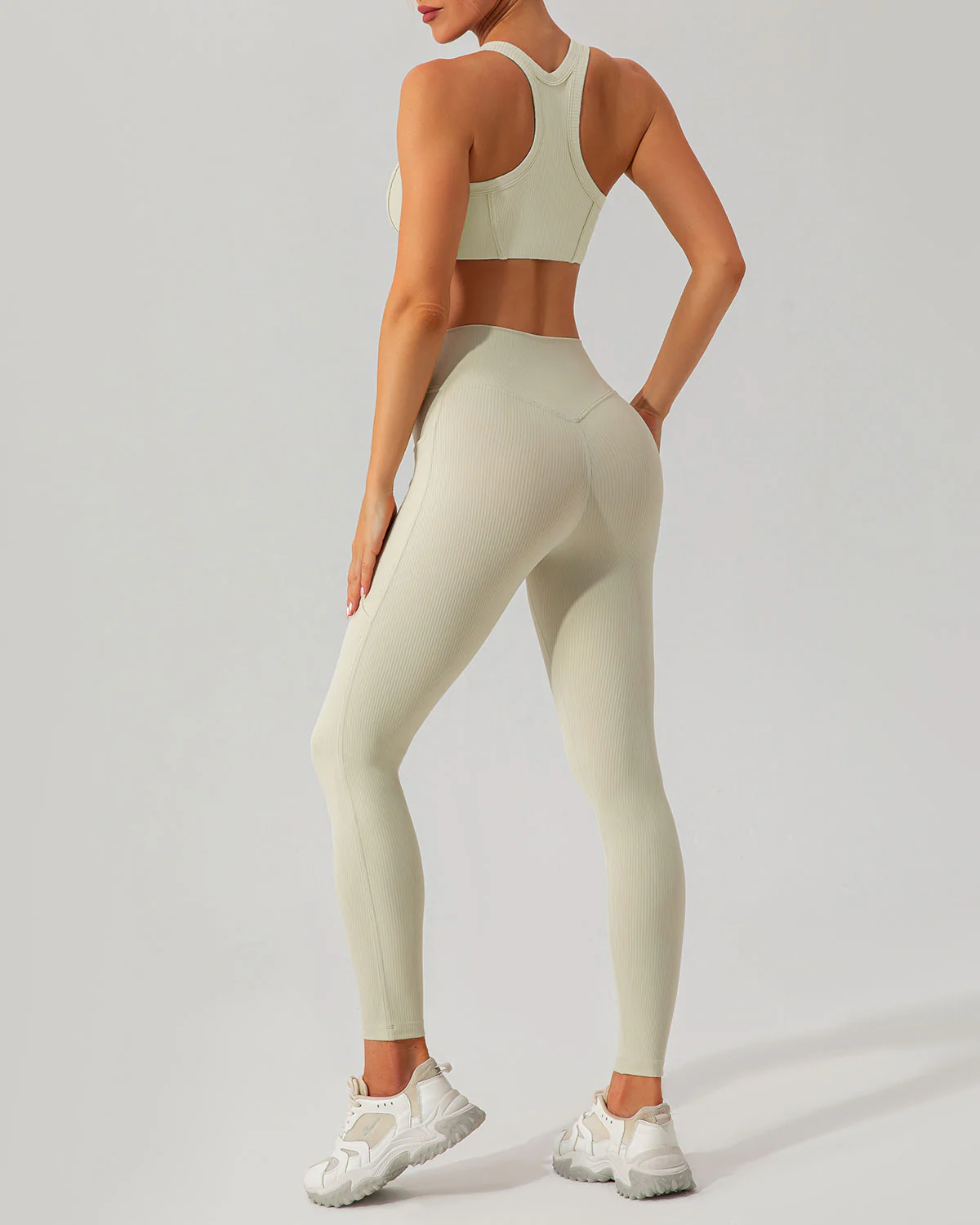 Beige Quick-drying High Waisted Yoga Leggings - Image 3