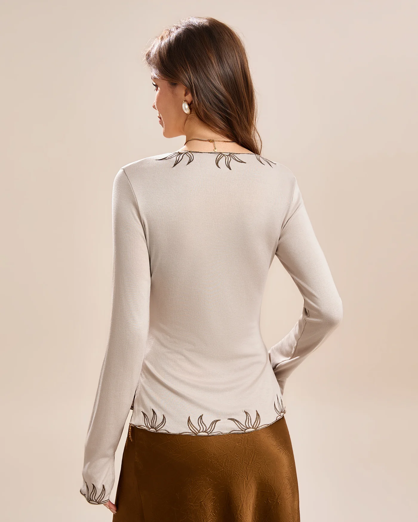 Beige V Neck Tee - Image 4
