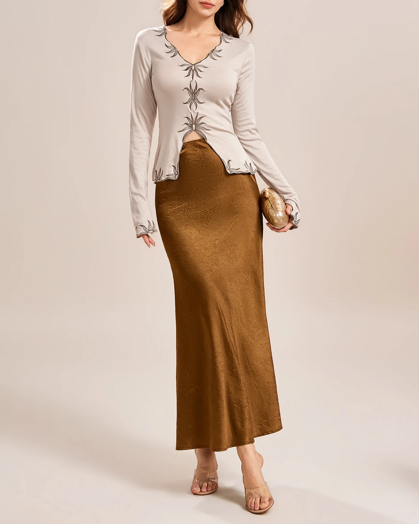 Beige V Neck Tee - Image 5