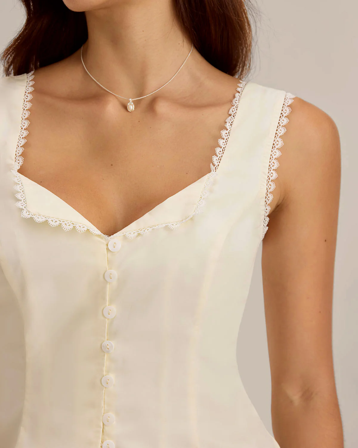 Beige Vest V Neck Lace Tie-Back Vest - Image 2