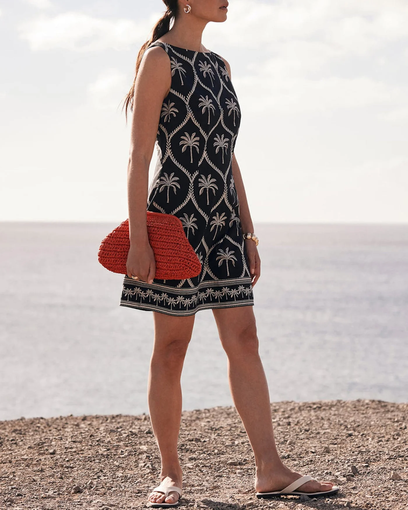 Black Boat Neck Floral Mini Dress - Image 4