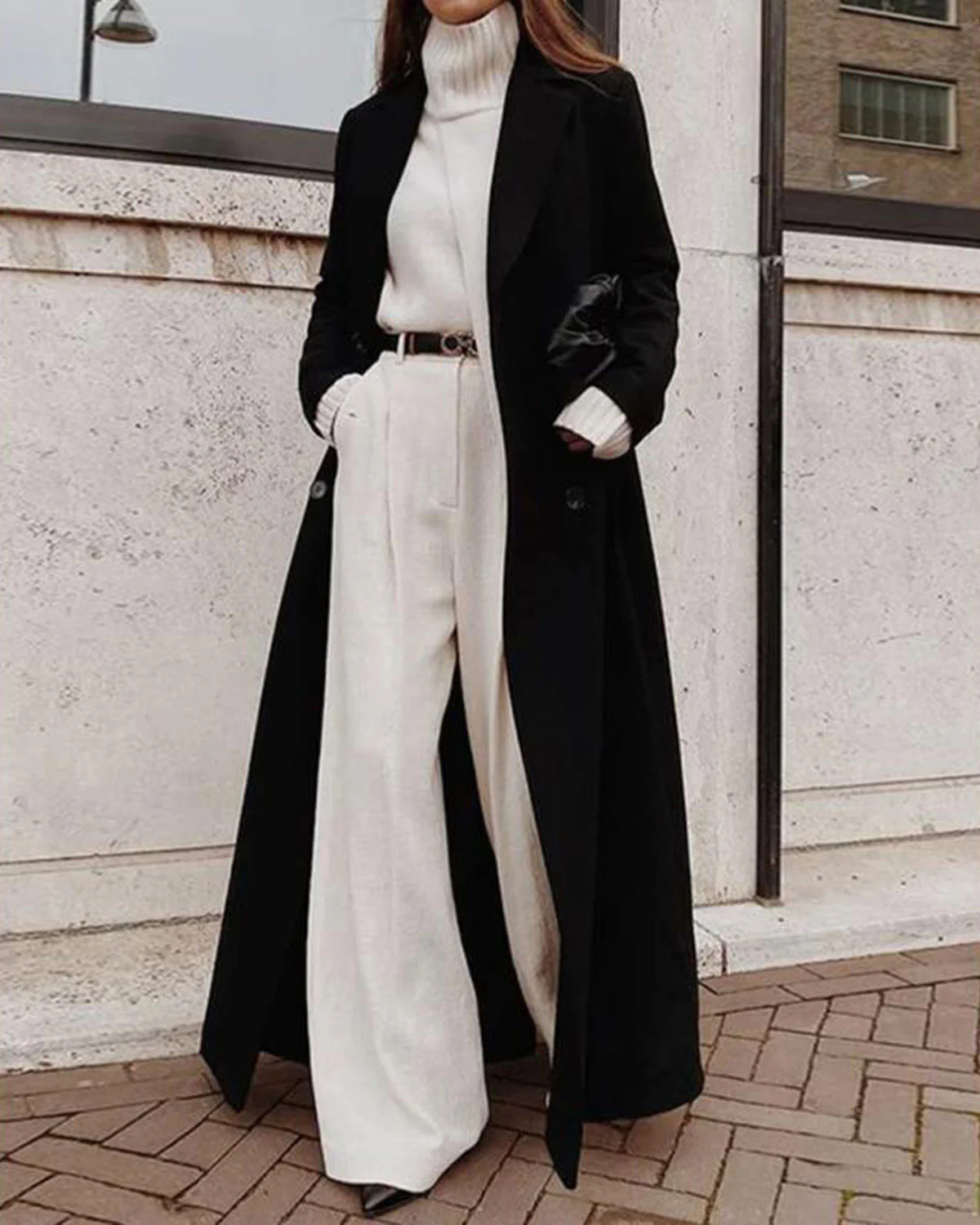 Black Button Long Coat - Image 2