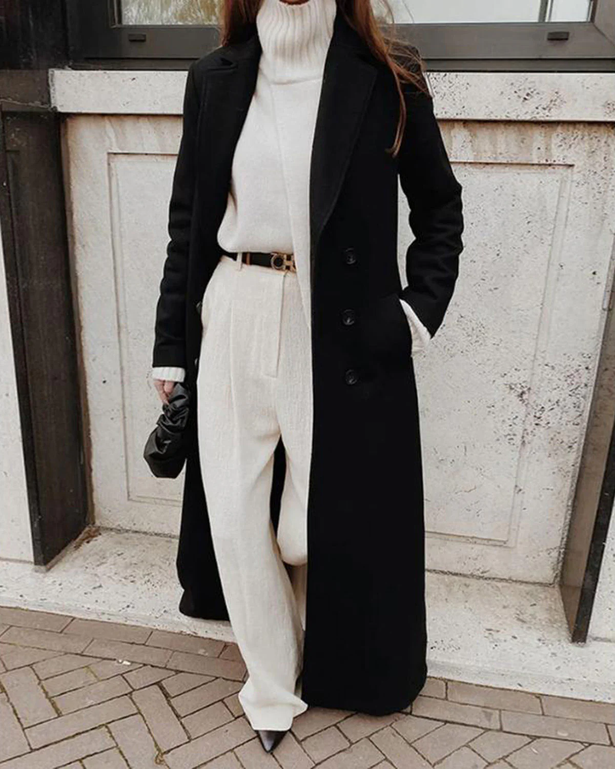 Black Button Long Coat - Image 3