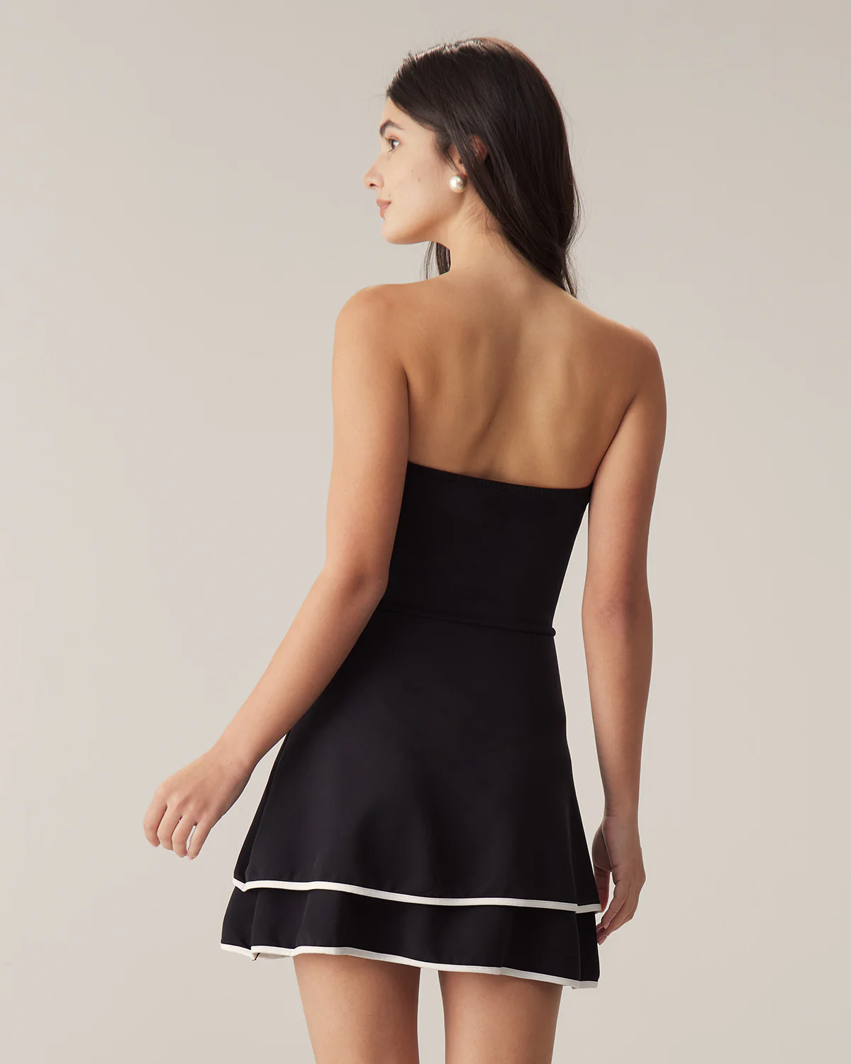 Black Contrast Strapless Mini Dress - Image 4