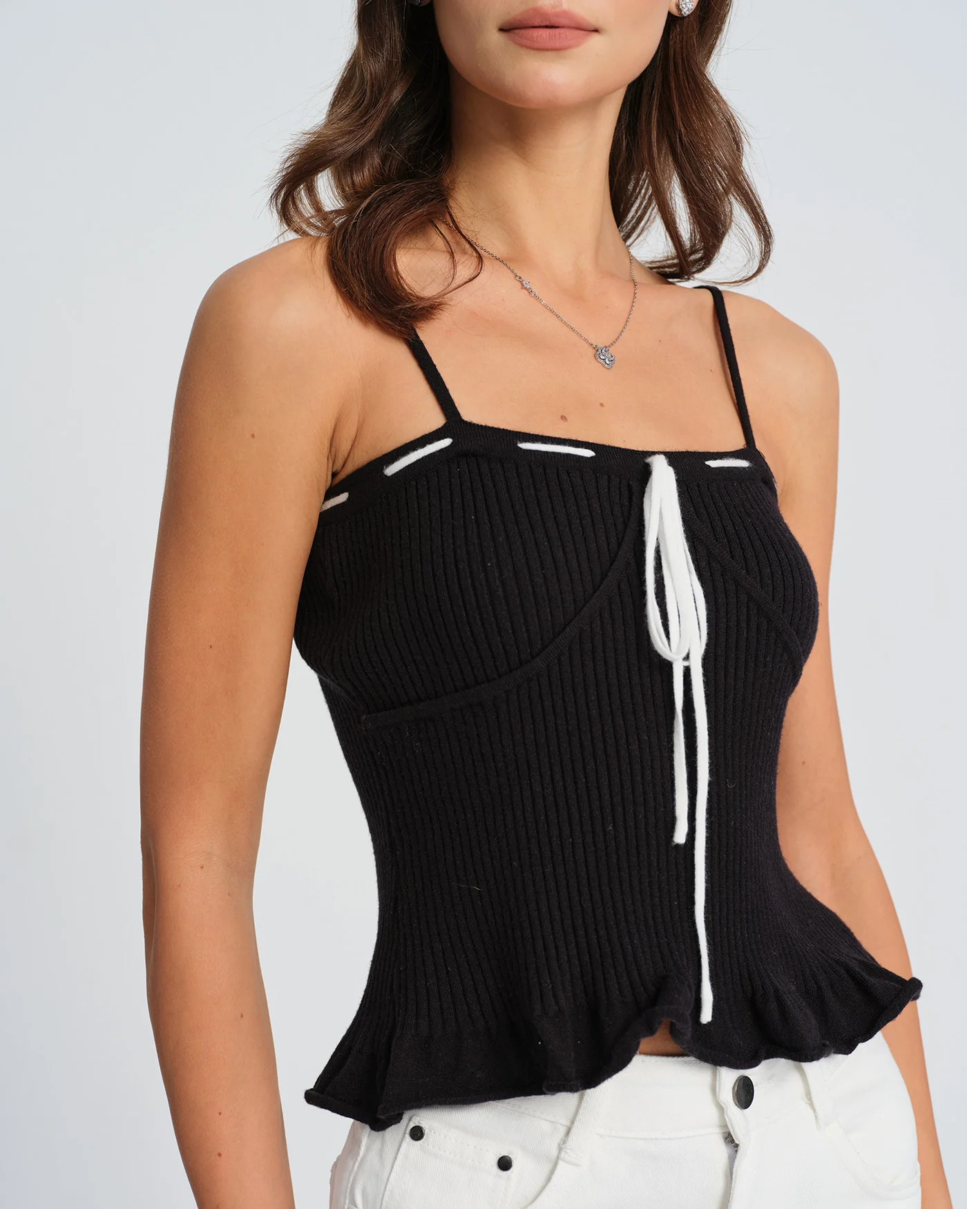 Black Contrasting Strapless Cami Top - Image 2