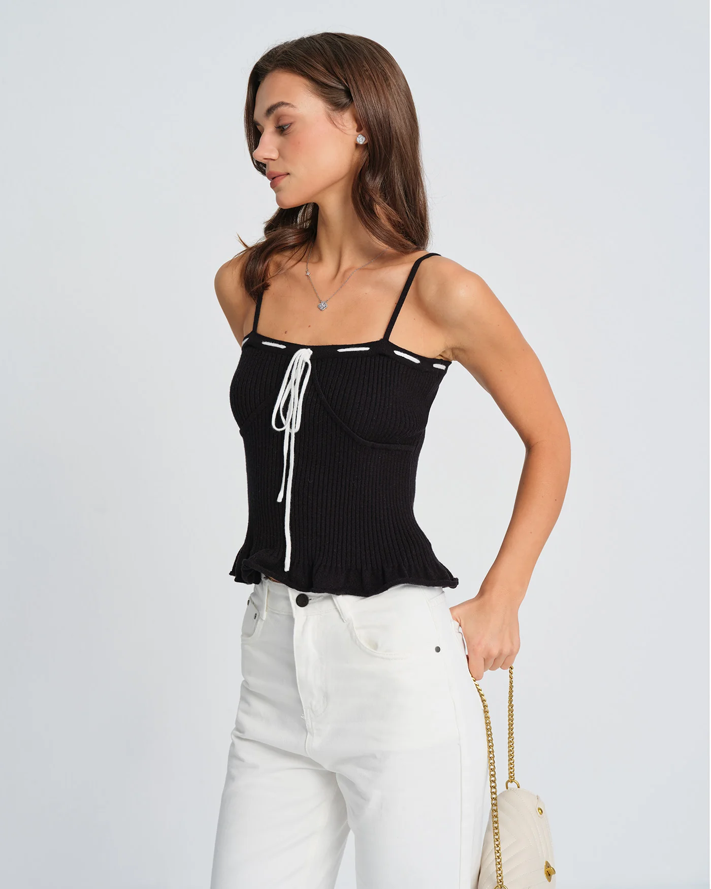 Black Contrasting Strapless Cami Top - Image 3