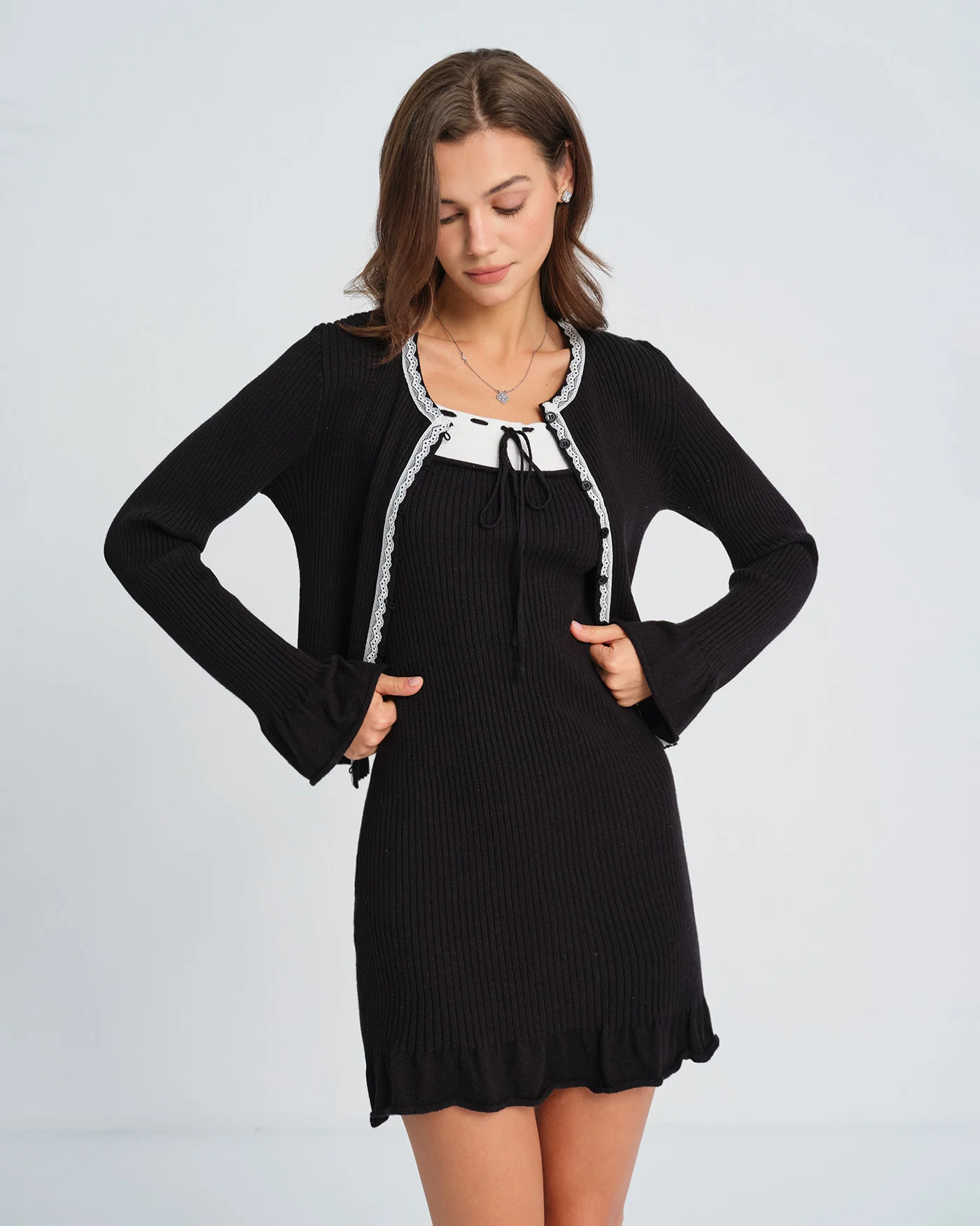Black Contrasting Sweater Dress - Image 2