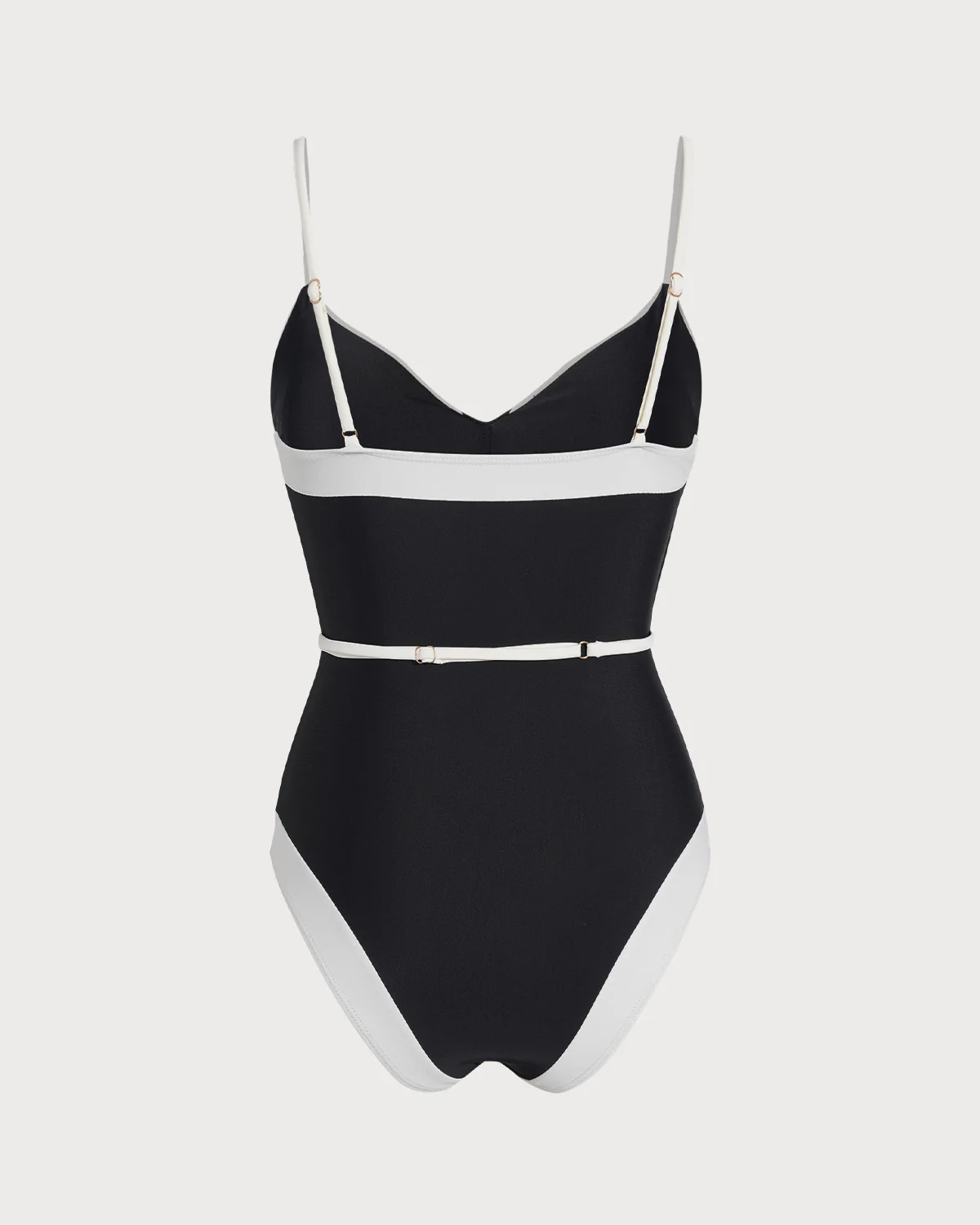 Black Contrasting V Neck One Piece Swimwear - Image 4