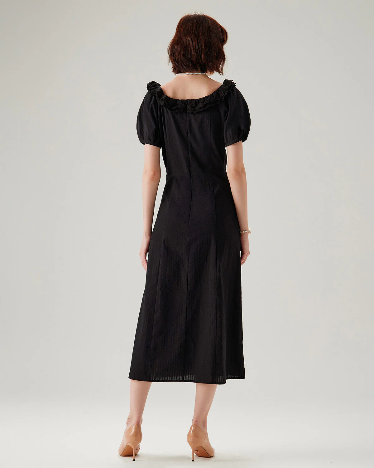 Black Embroidery Puffed Sleeve Maxi Dress - Image 4
