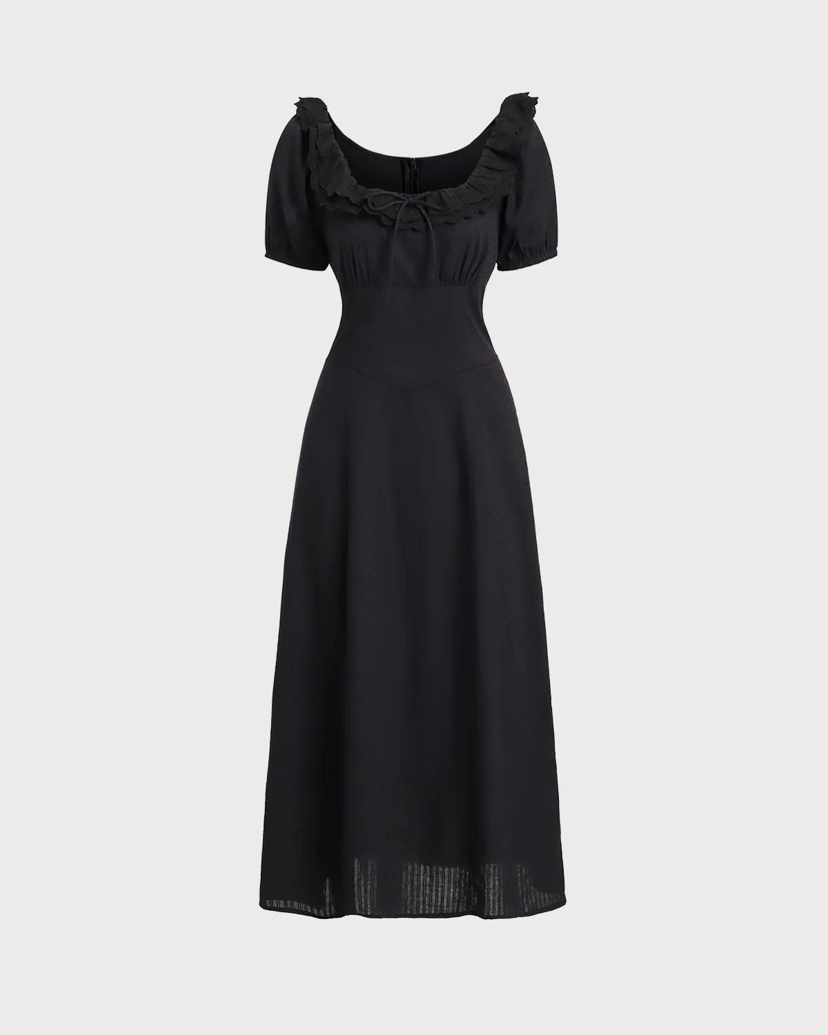 Black Embroidery Puffed Sleeve Maxi Dress - Image 5