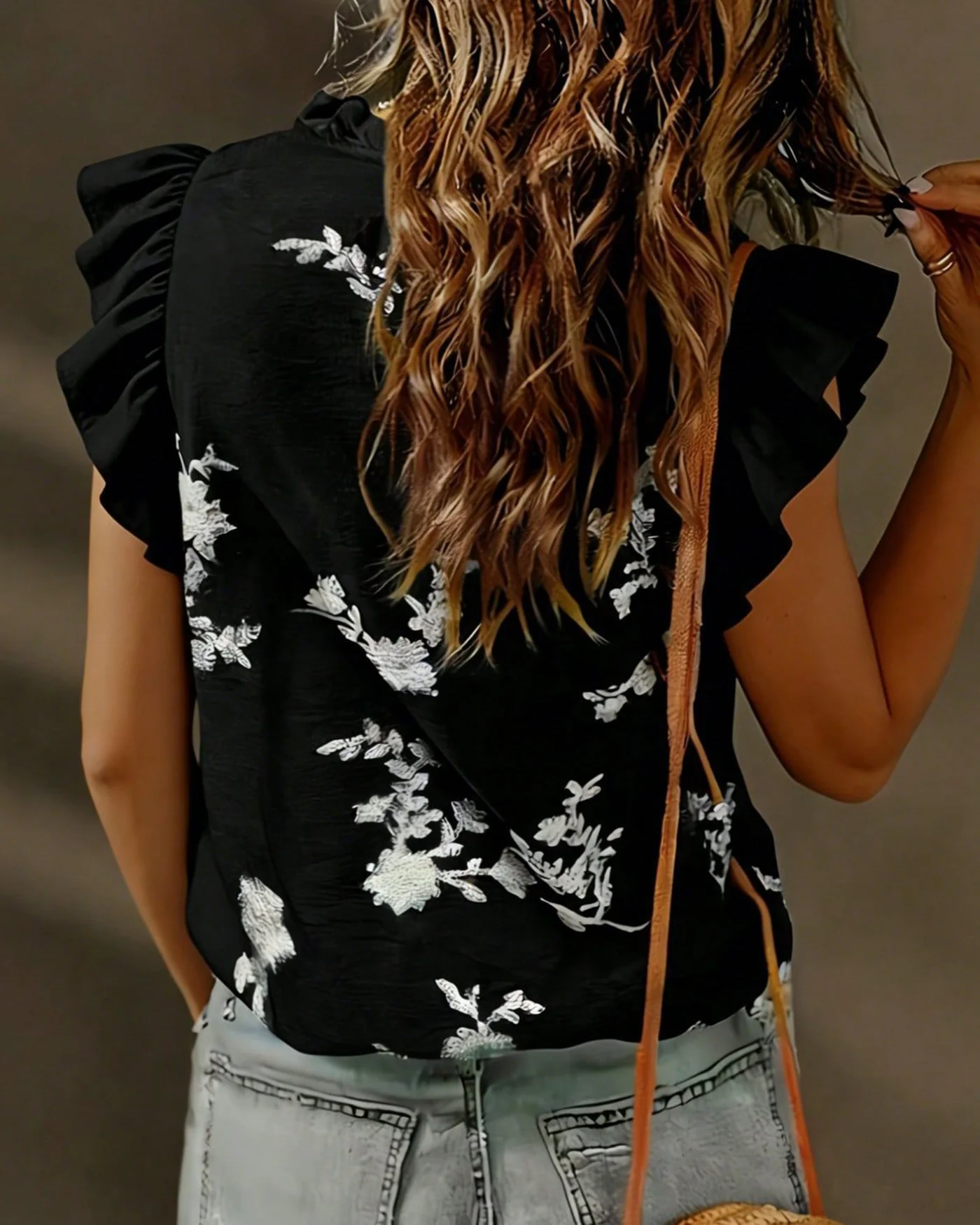 Black Floral Cap Sleeve Tee - Image 3