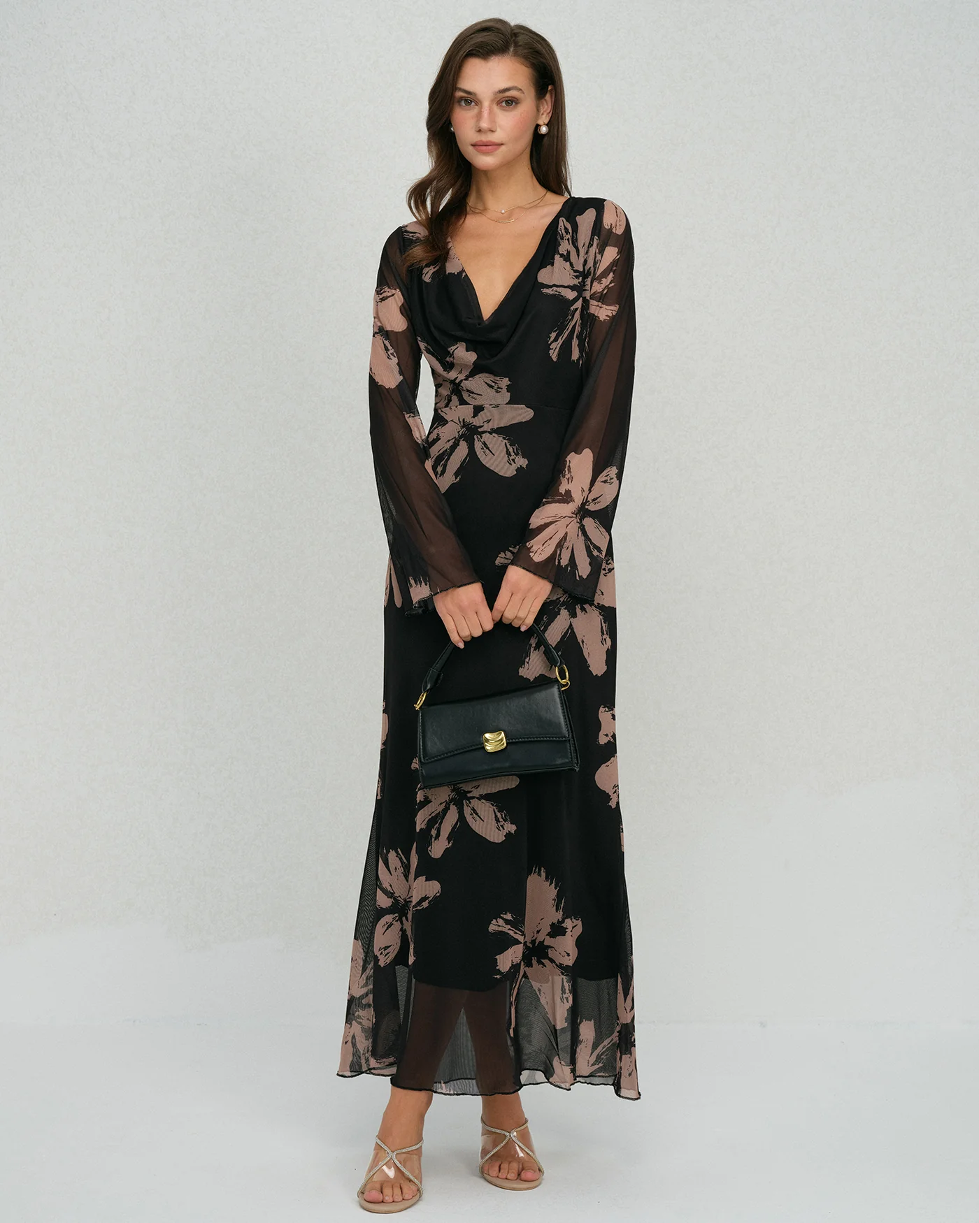 Black Floral Cowl Neck Maxi Dress - Image 4