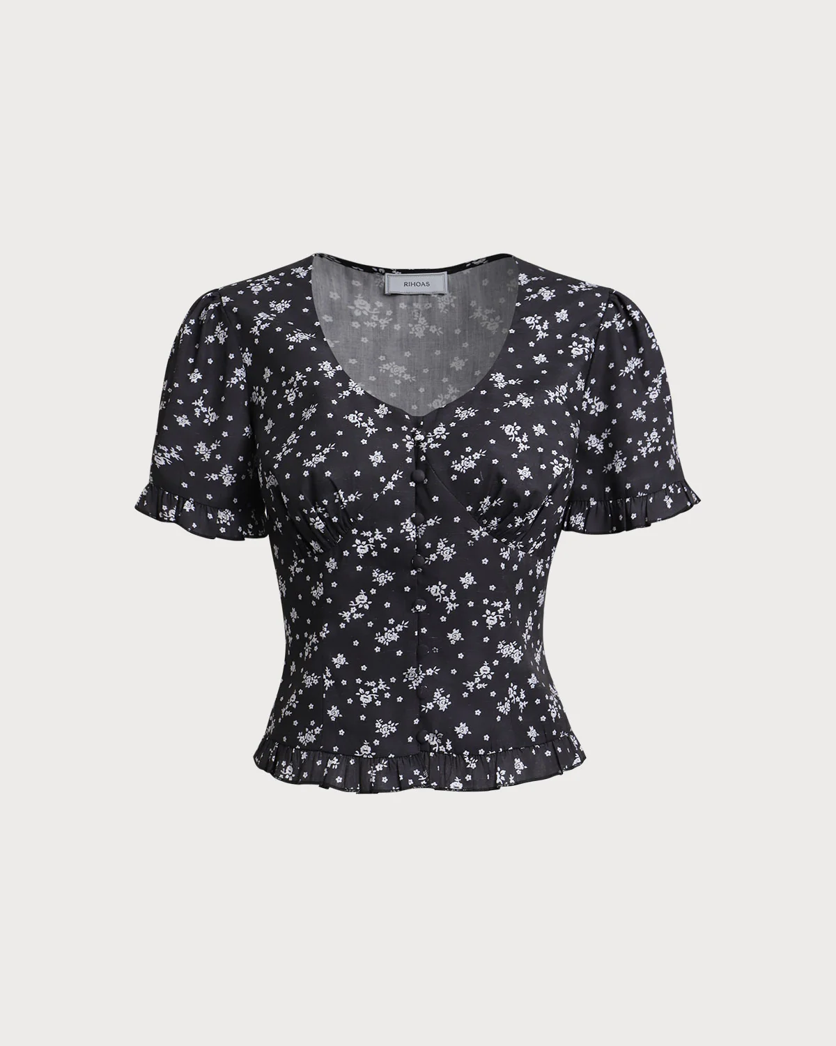 Black Floral Scoop Neck Blouse - Image 4