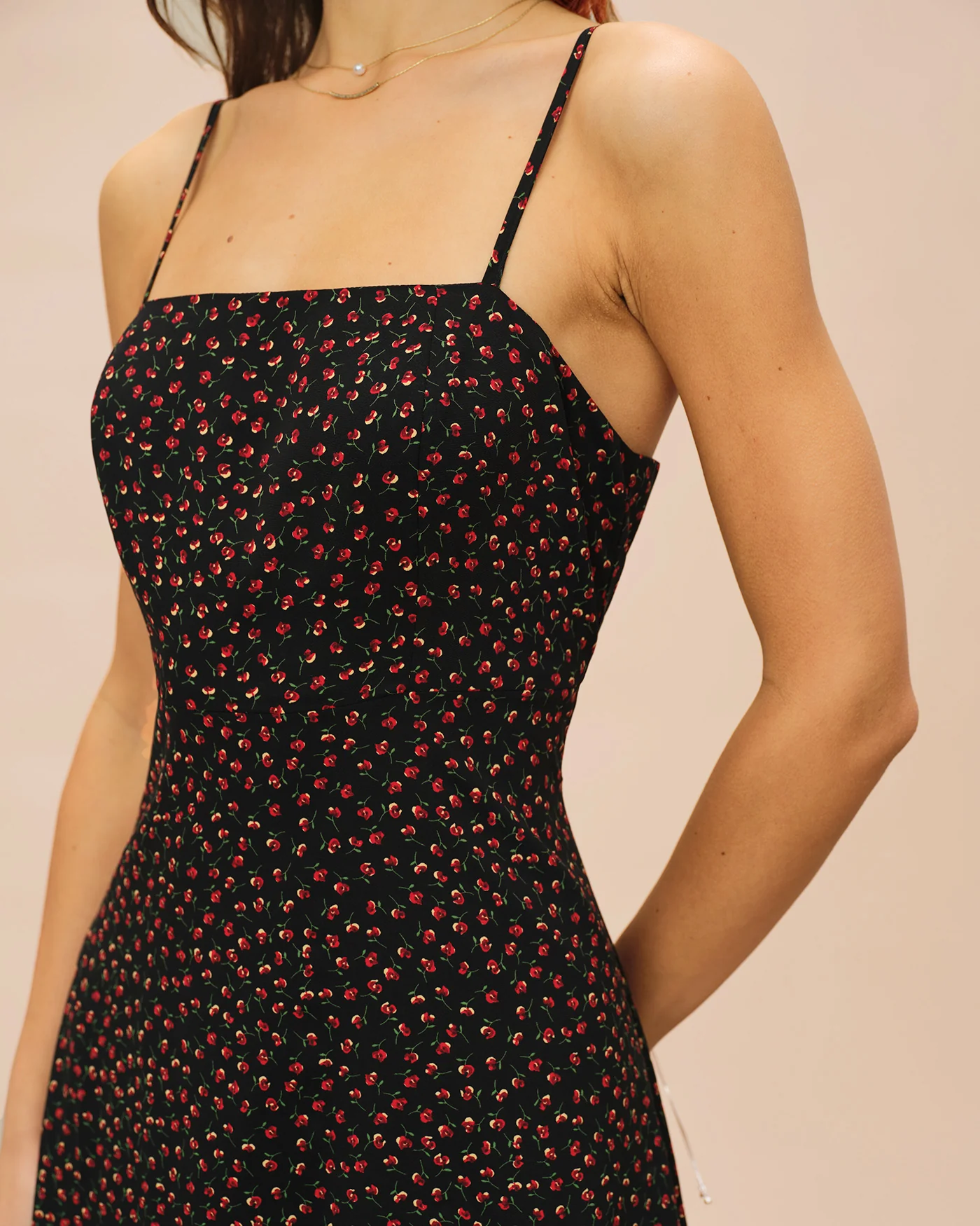 Black Floral Slip A-Line Midi Dress - Image 2