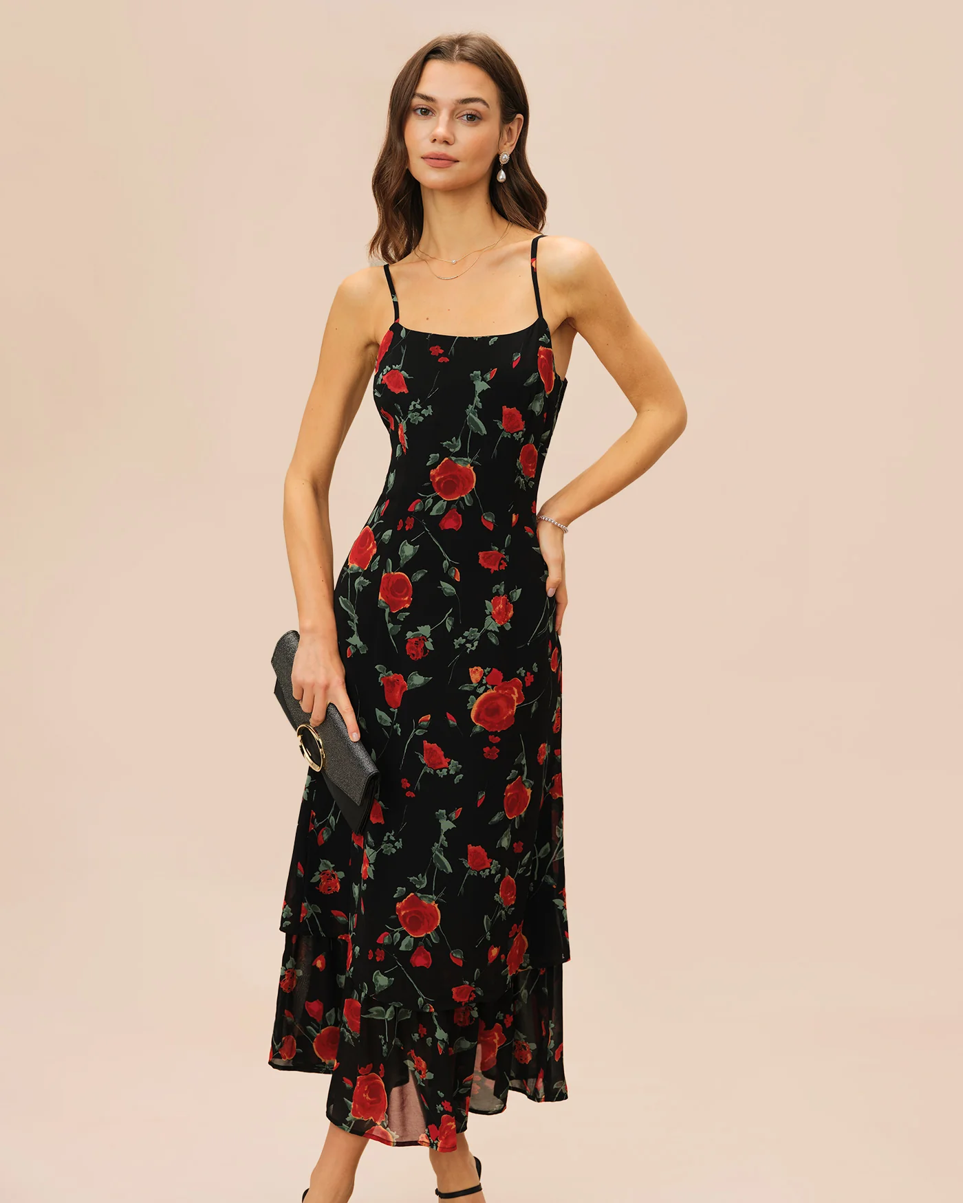 Black Floral Slip Chiffon Maxi Dress - Image 3