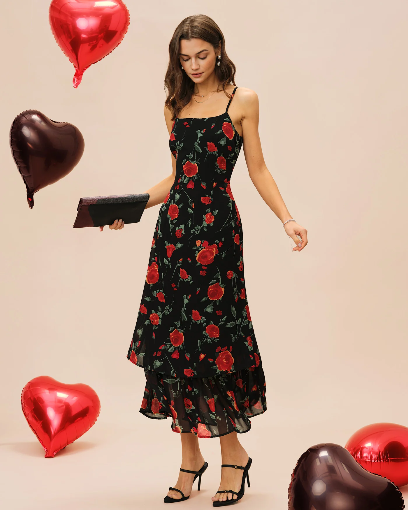 Black Floral Slip Chiffon Maxi Dress - Image 5