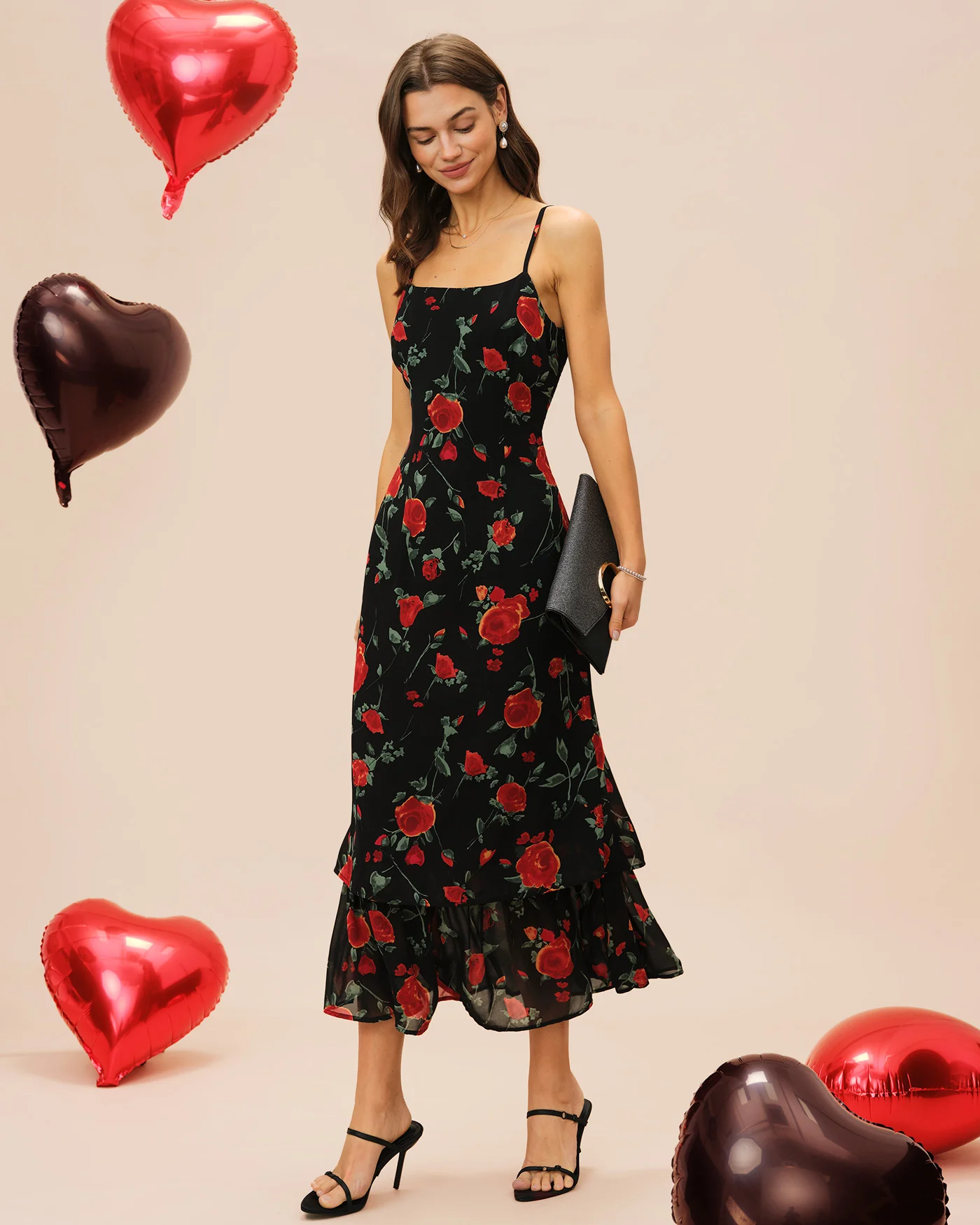 Black Floral Slip Chiffon Maxi Dress - Image 6