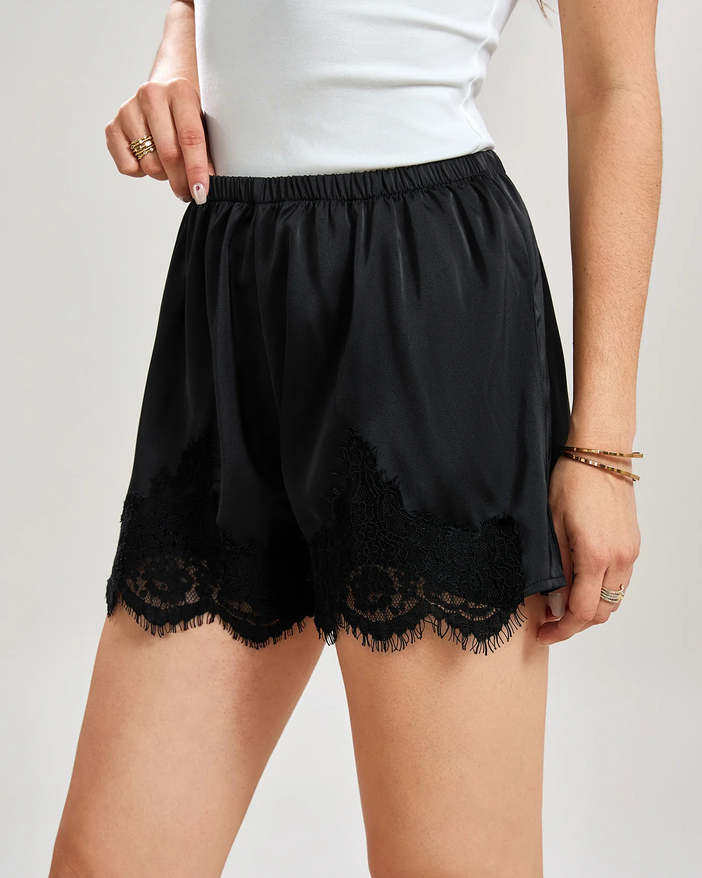 Black Lace Splicing Shorts - Image 3