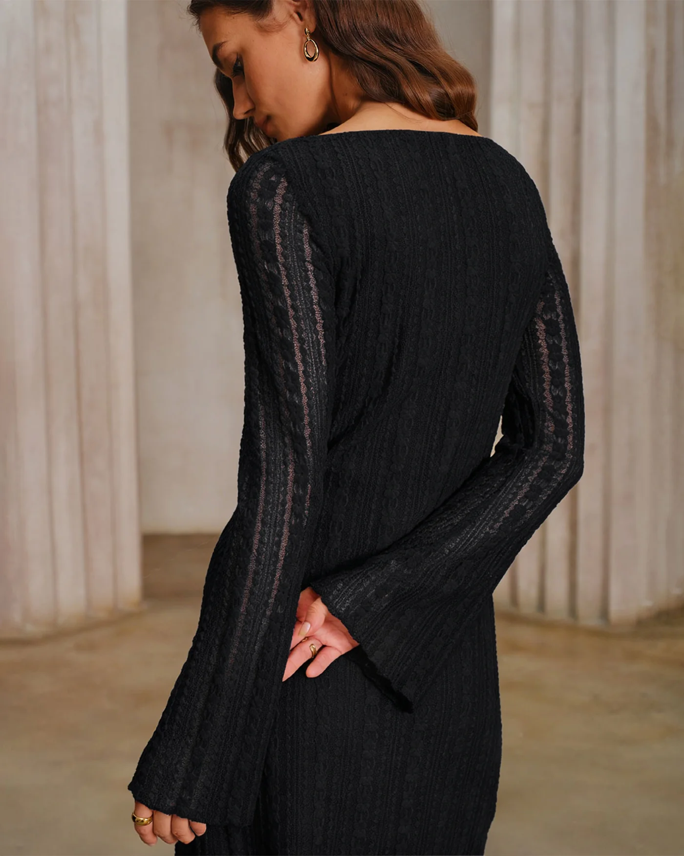 Black Lace Textured Mini Dress - Image 3