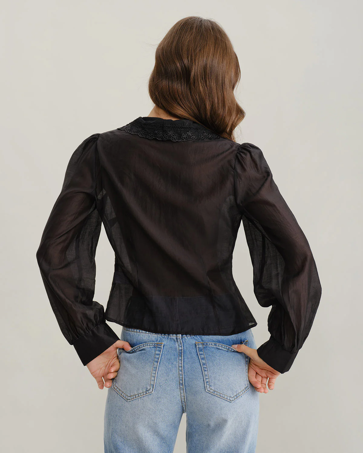 Black Lantern Sleeve Ruffle Shirt - Image 4