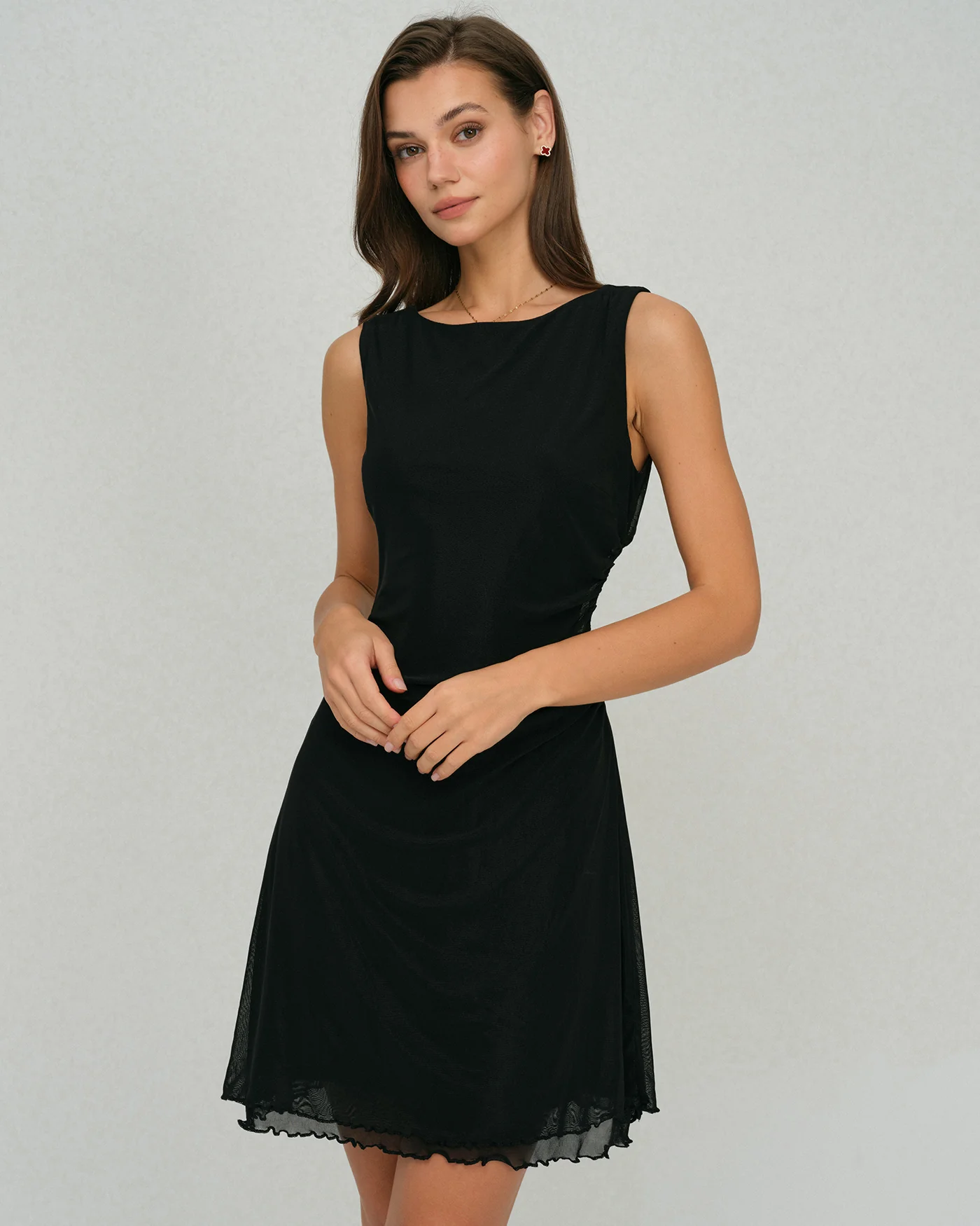 Black Mesh A-Line Mini Dress - Image 4