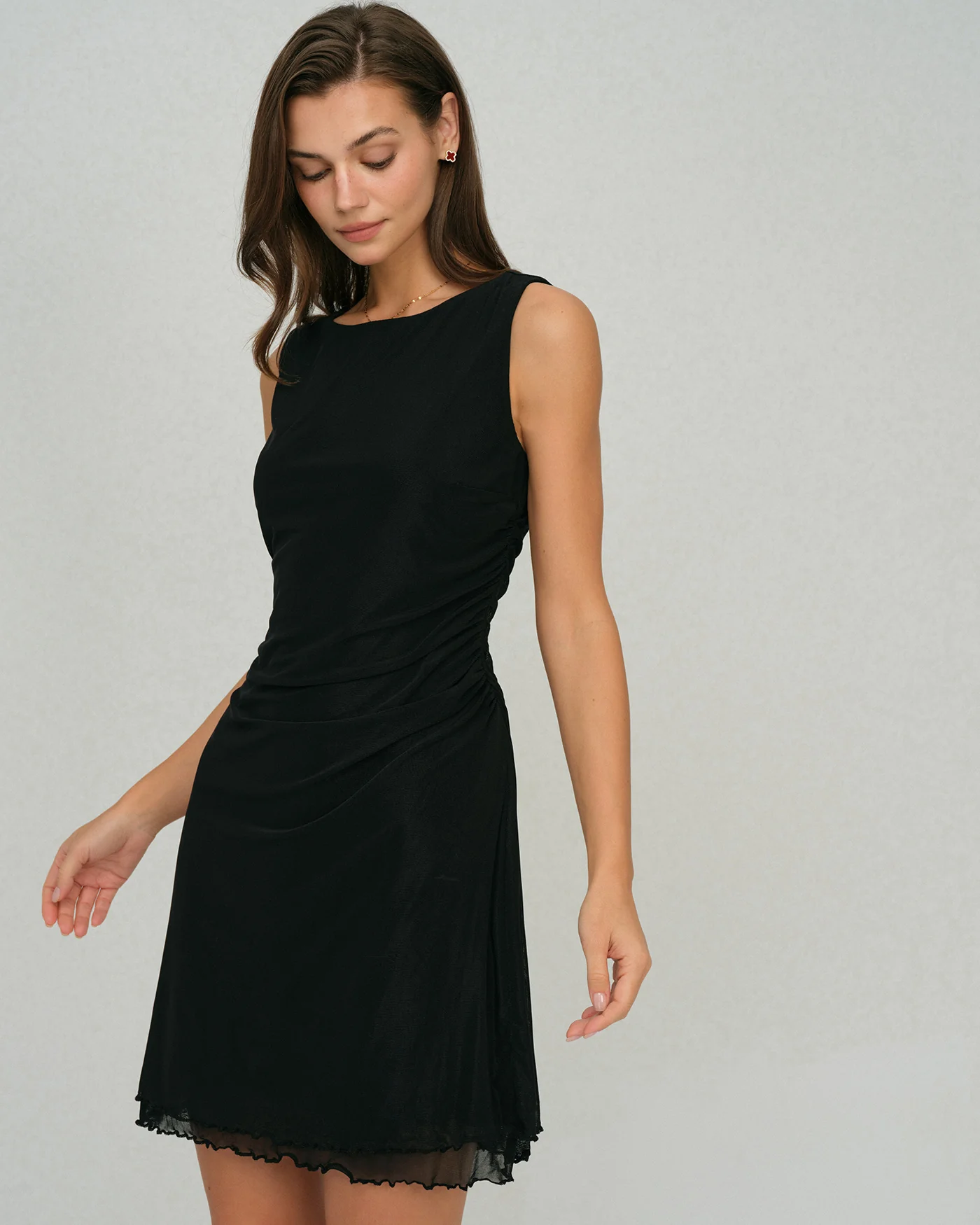 Black Mesh A-Line Mini Dress - Image 5