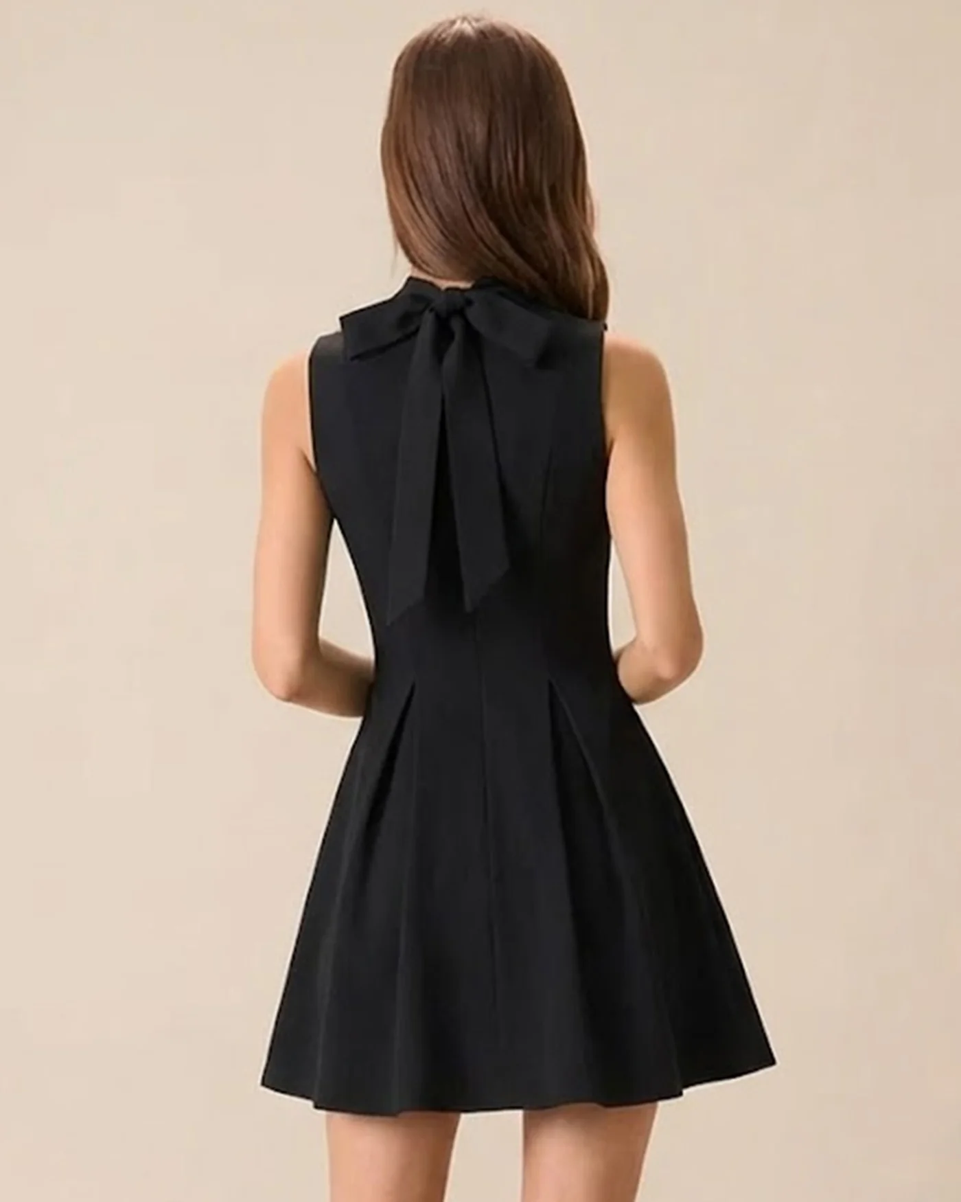Black Mock Neck Ruched Sleeveless Mini Dress - Image 2