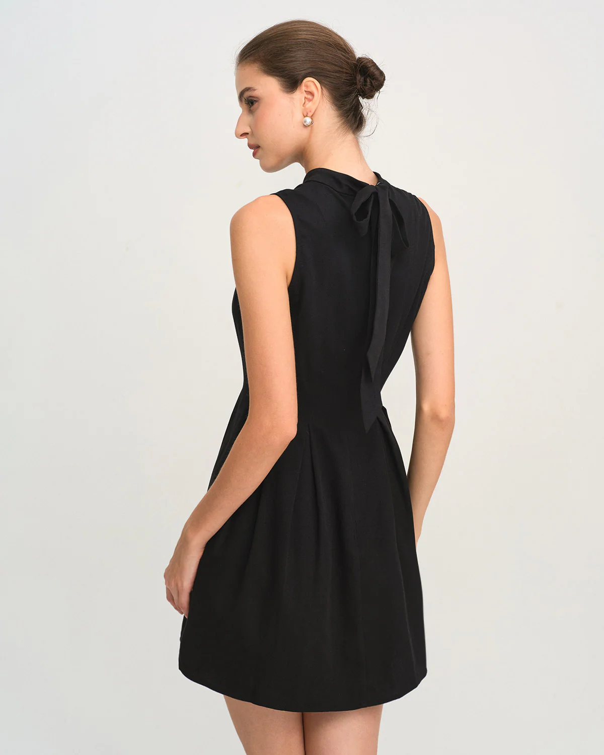 Black Mock Neck Ruched Sleeveless Mini Dress - Image 6