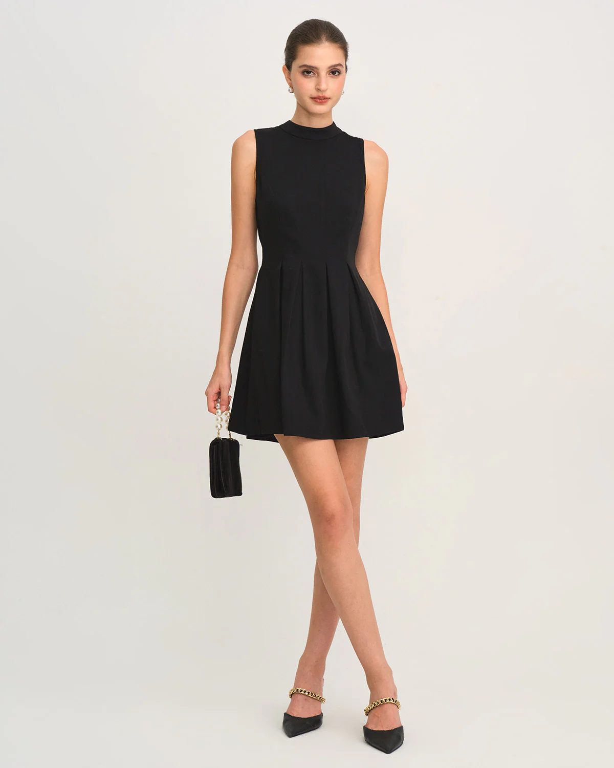 Black Mock Neck Ruched Sleeveless Mini Dress - Image 7