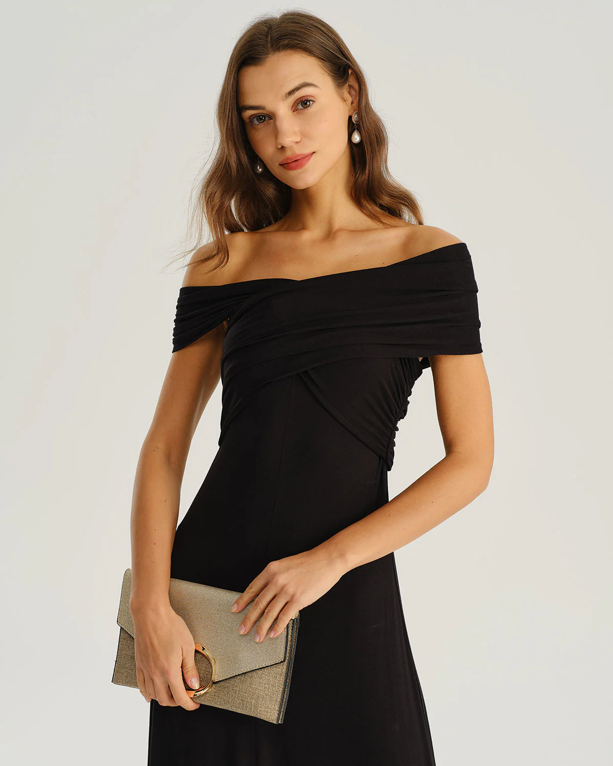 Black One Shoulder A-Line Midi Dress - Image 2