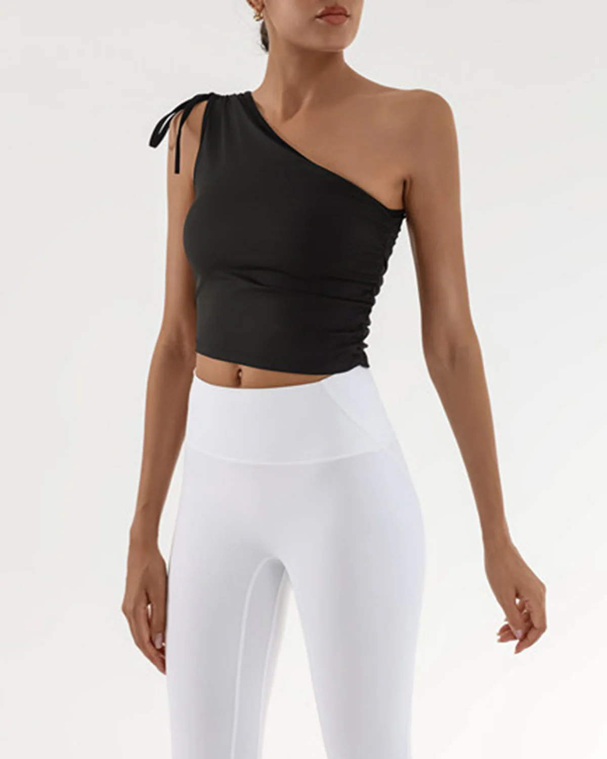 Black One Shoulder Yoga Tank Top