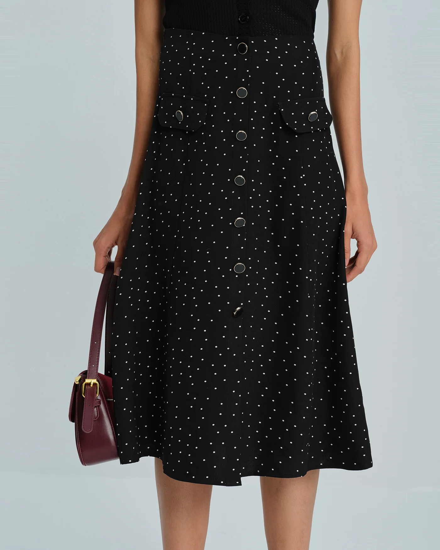 Black Polka Dot Midi Skirt - Image 2